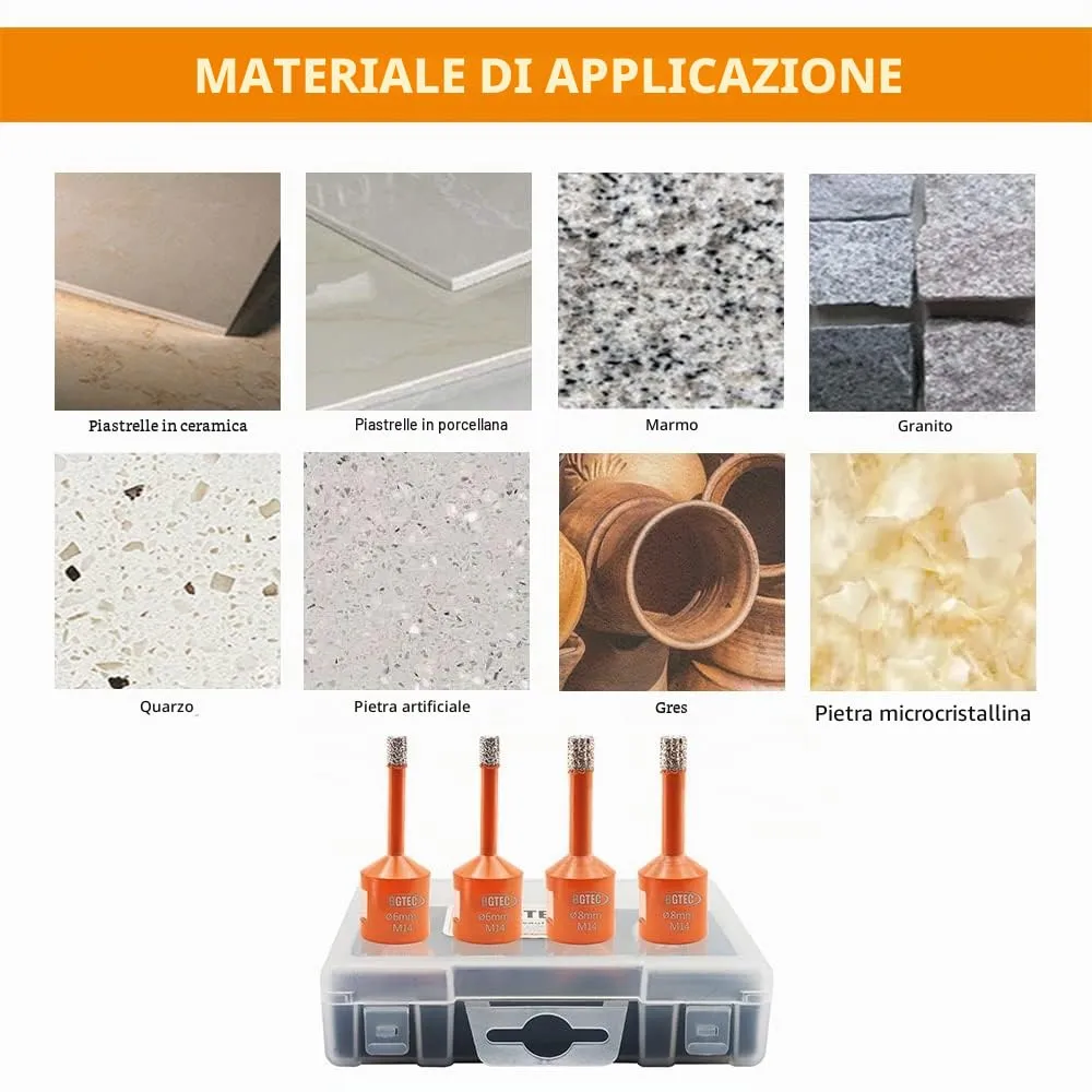 BGTEC punte diamantate M14 6/8 mm 4 pezzi per gres