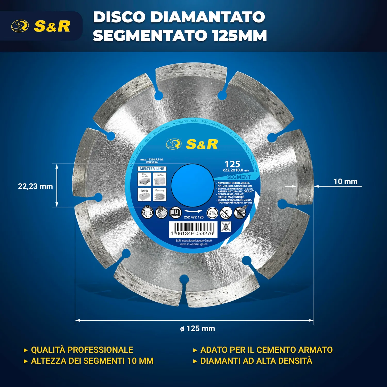 S&R Premium disco diamantato 125 mm per cemento e granito