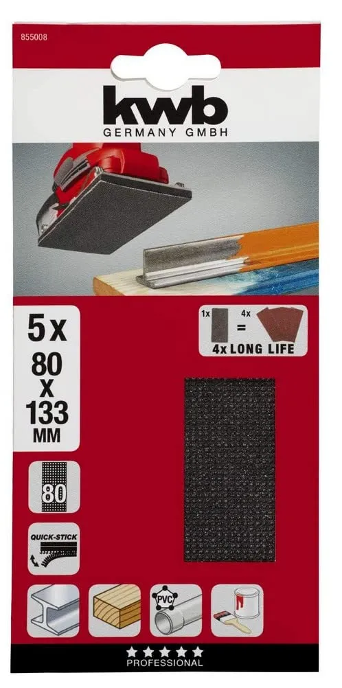 KWB Quick-Stick Disco Rete Abrasiva 225 mm K80 5 Pezzi