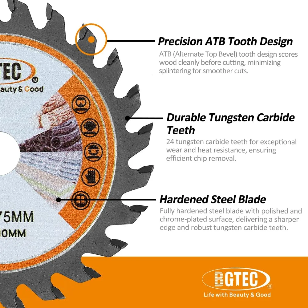 BGTEC TCT Lama Sega Circolare 75mm 3 Pezzi per Legno
