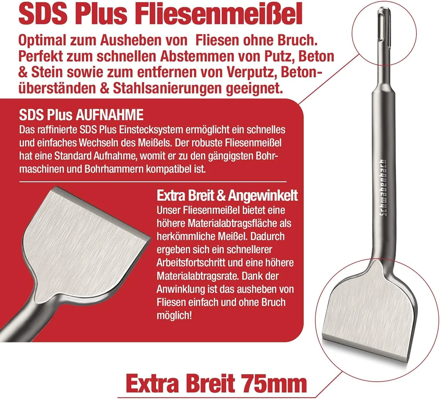 Schwabenbach SDS-Plus scalpello piastrelle 75x250 mm piegato