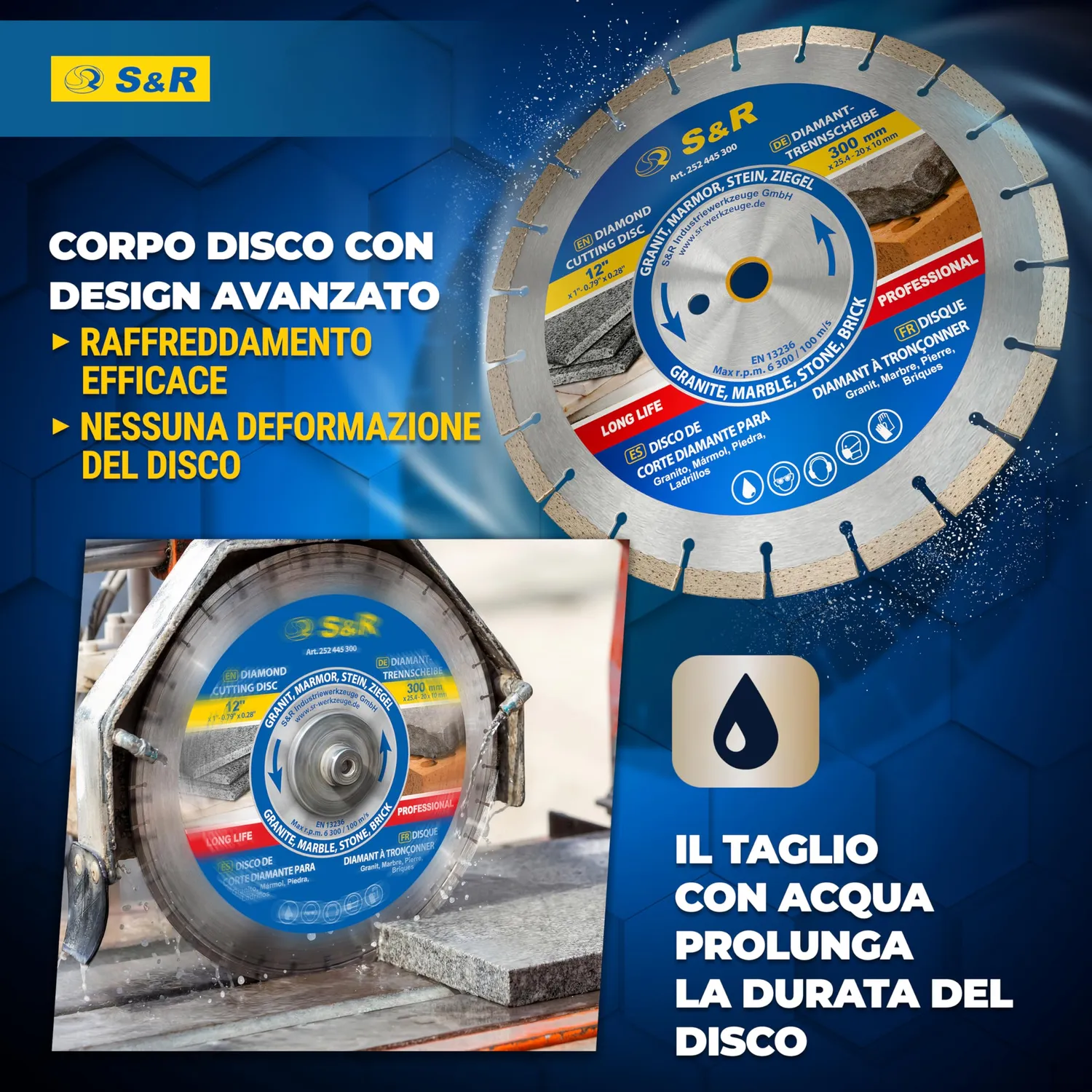 S&R disco diamantato segmentato 300 mm gres granito foro 25,4