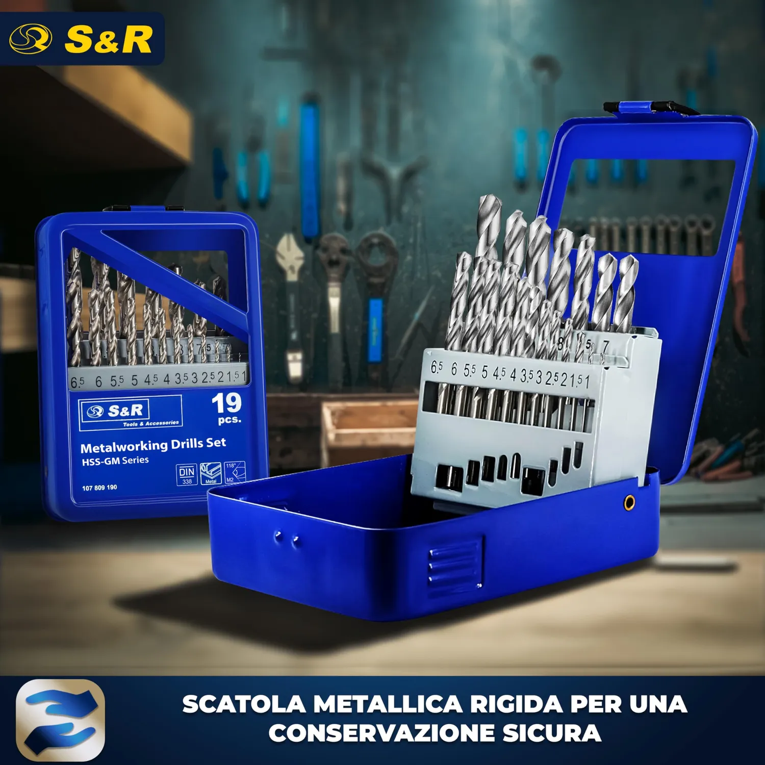 S&R set 19 punte metallo HSS 1-10 mm cassetta