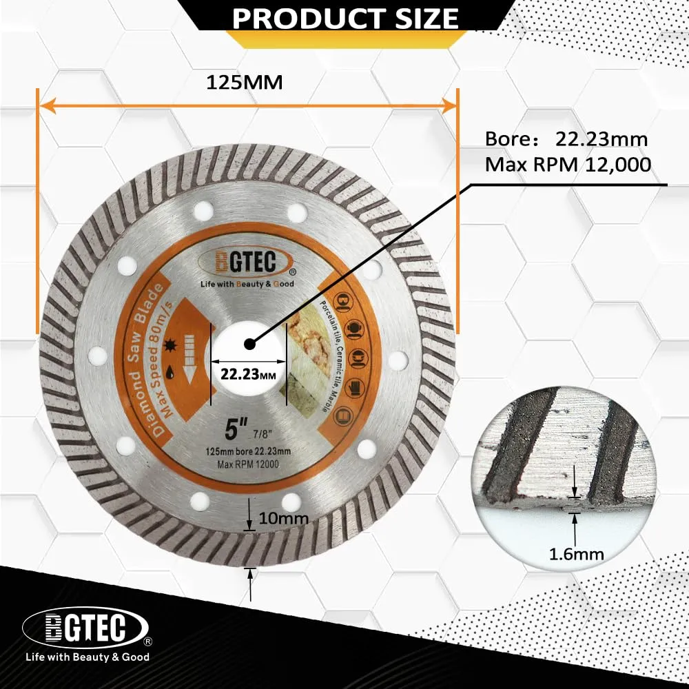 BGTEC disco diamantato turbo 125 mm ceramica granito 1 pezzo