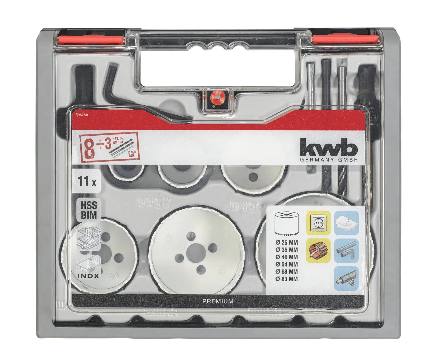 KWB 598250 set seghe a tazza 8 pezzi HSS cobalto