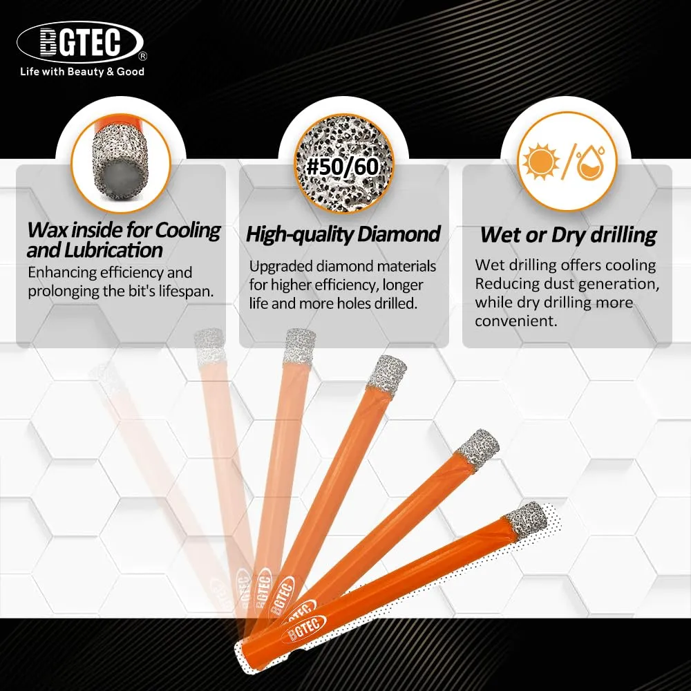 BGTEC Punte Diamantate 6 mm 5 Pezzi a Secco per Gres