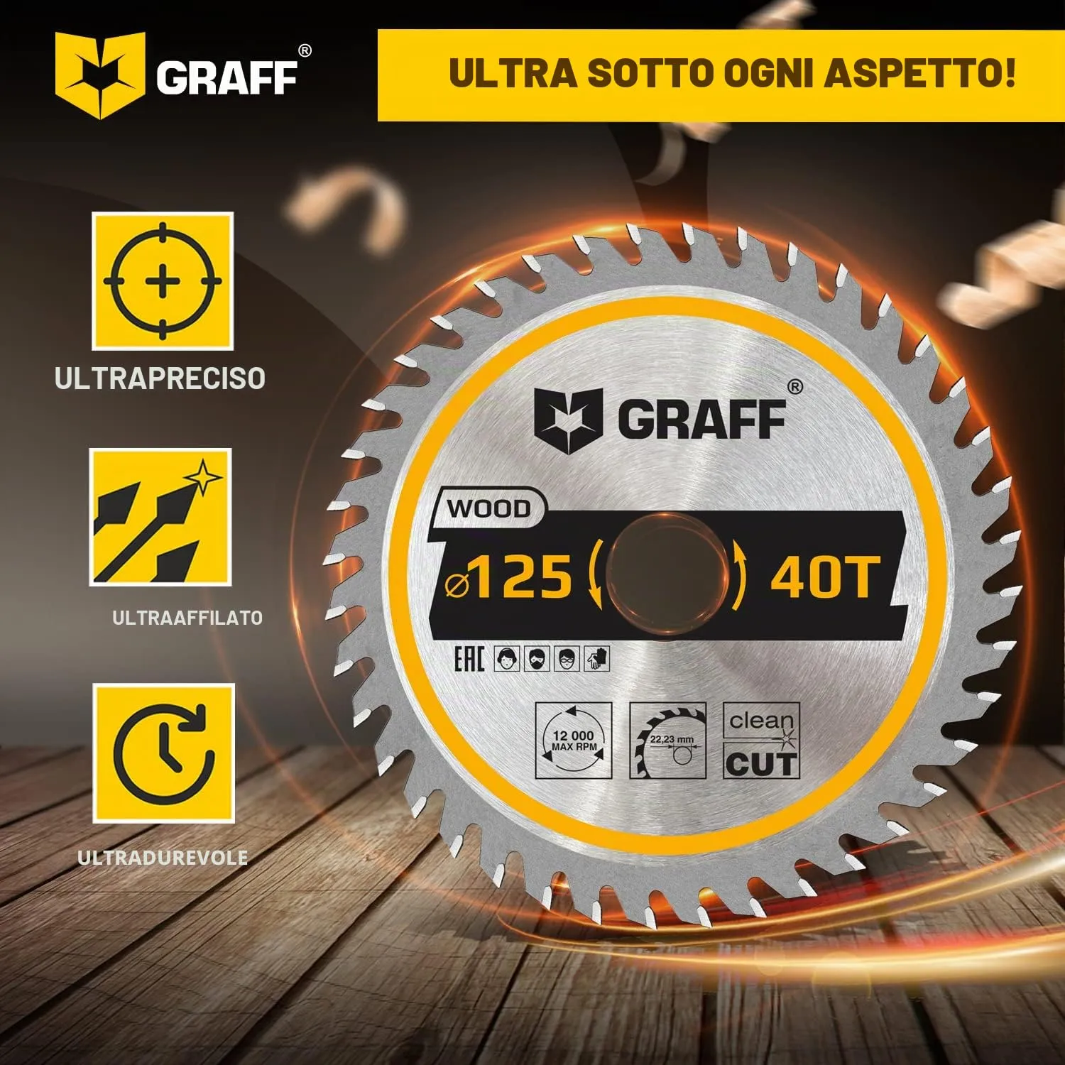 Graff lama circolare legno 125mm 40 denti foro 22,23mm smerigliatrice