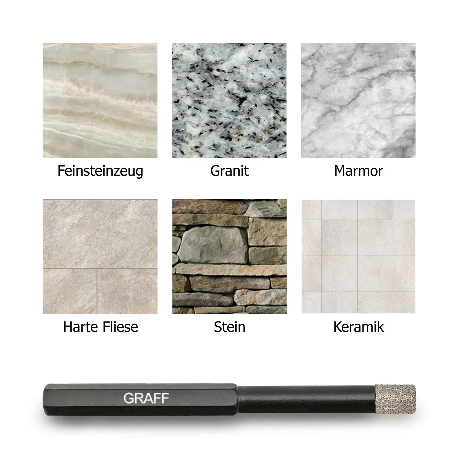 Graff 8 mm punta diamantata gres codolo esagonale uso a secco