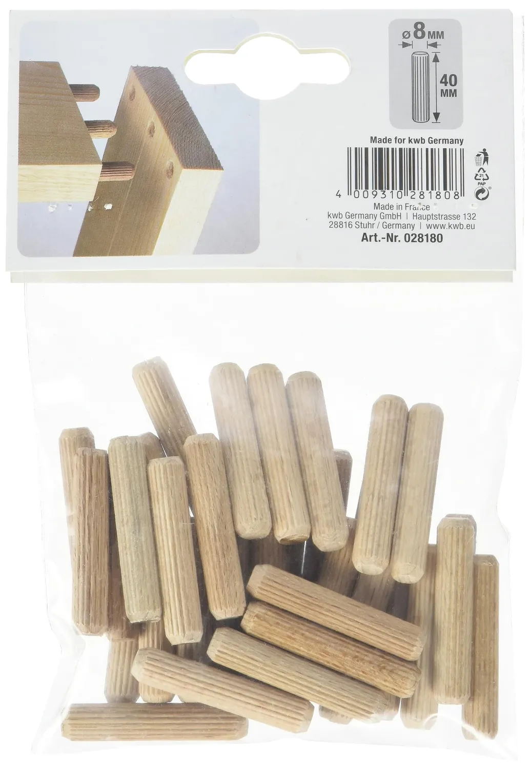 KWB 028180 spine legno 8x40 mm 40 pezzi faggio