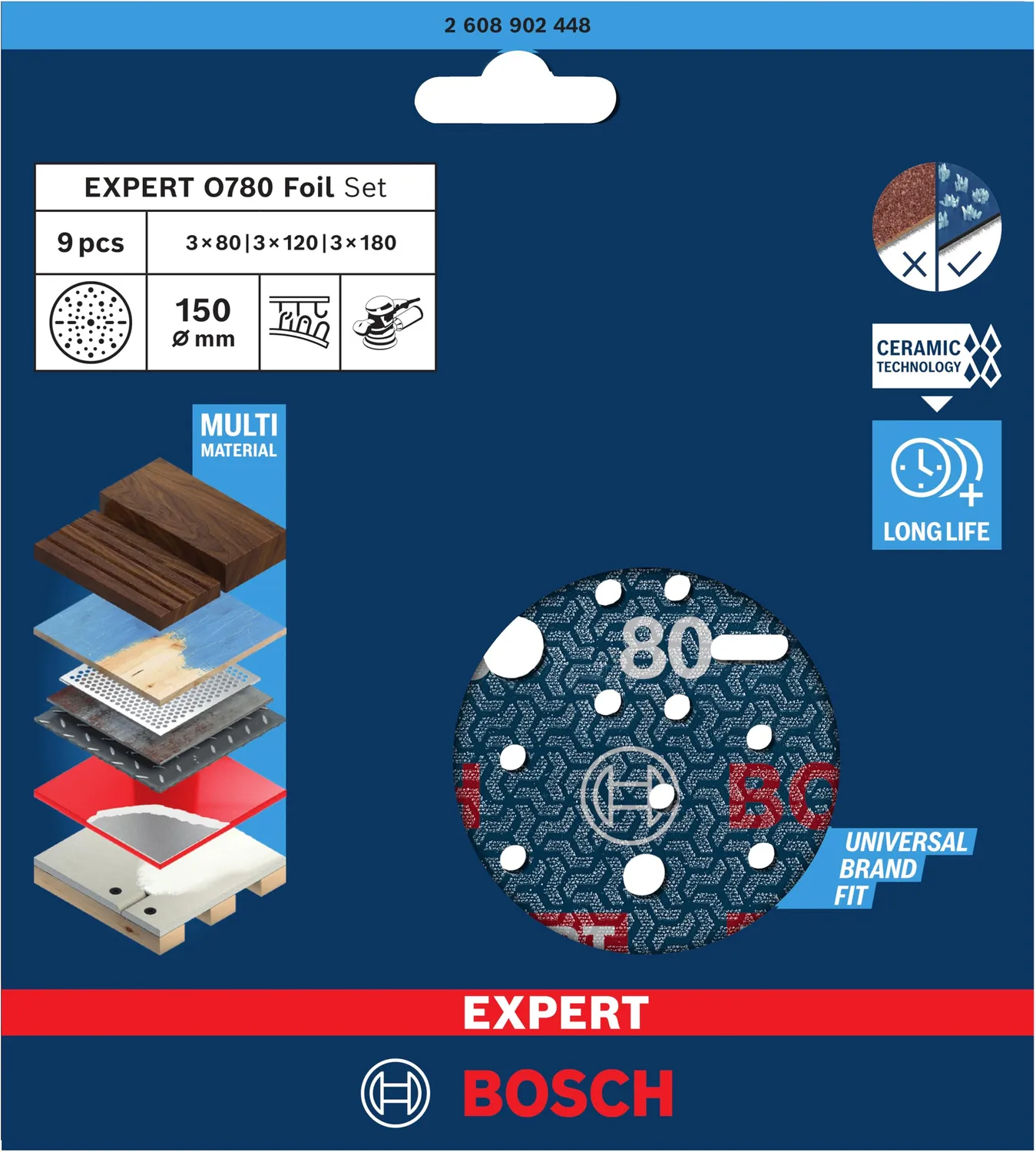 Bosch Expert O780 dischi abrasivi 150 mm set 9 pz misti
