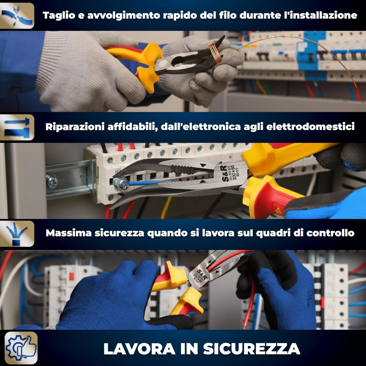 S&R pinza becco lungo curvo 200 mm VDE 1000V