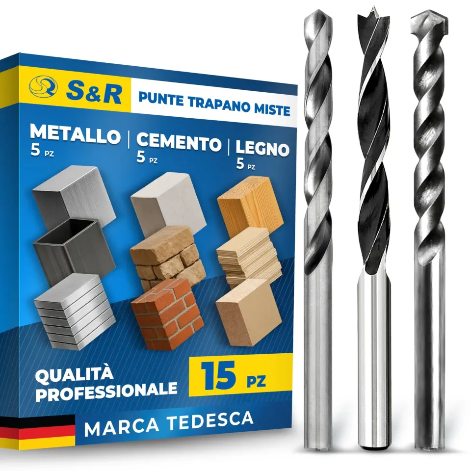 S&R Set 15 Punte Miste Muro Legno Metallo HSS