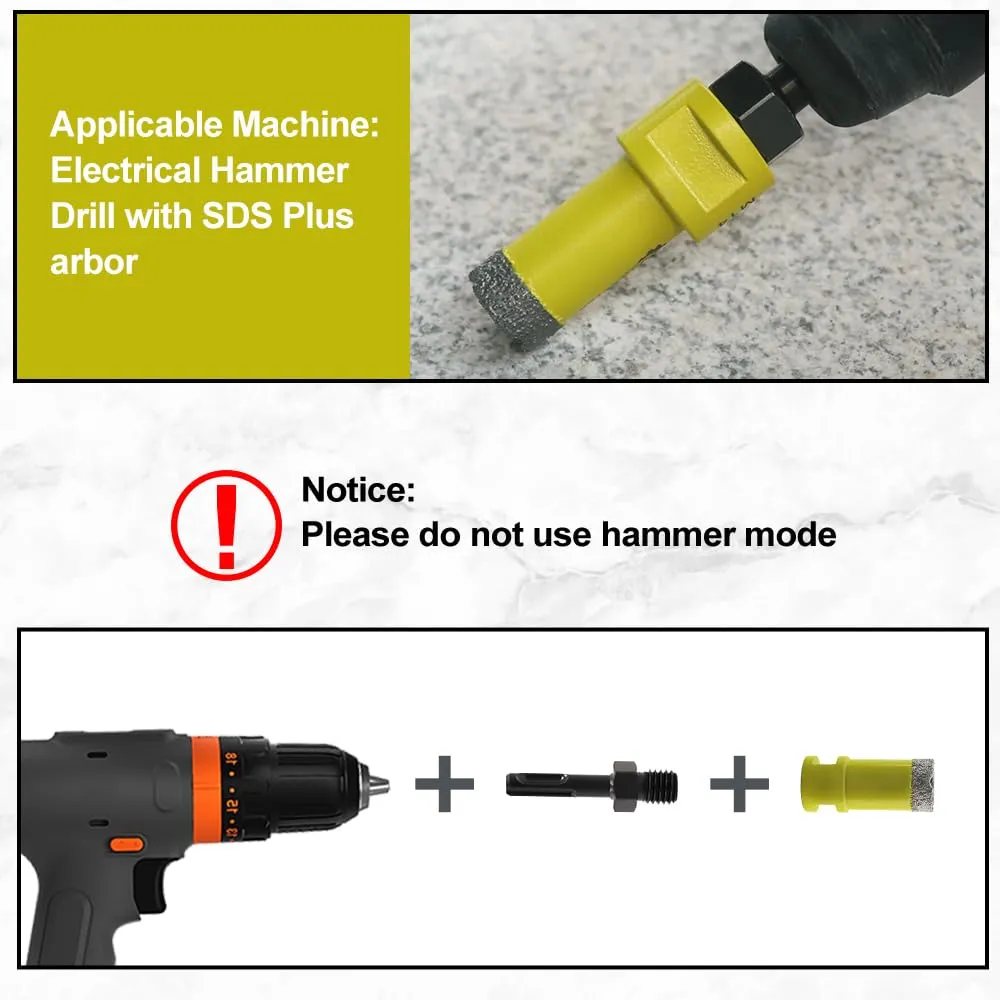 SANLEETEK Adattatore M14 SDS Plus punte 2 pezzi corona diamantata