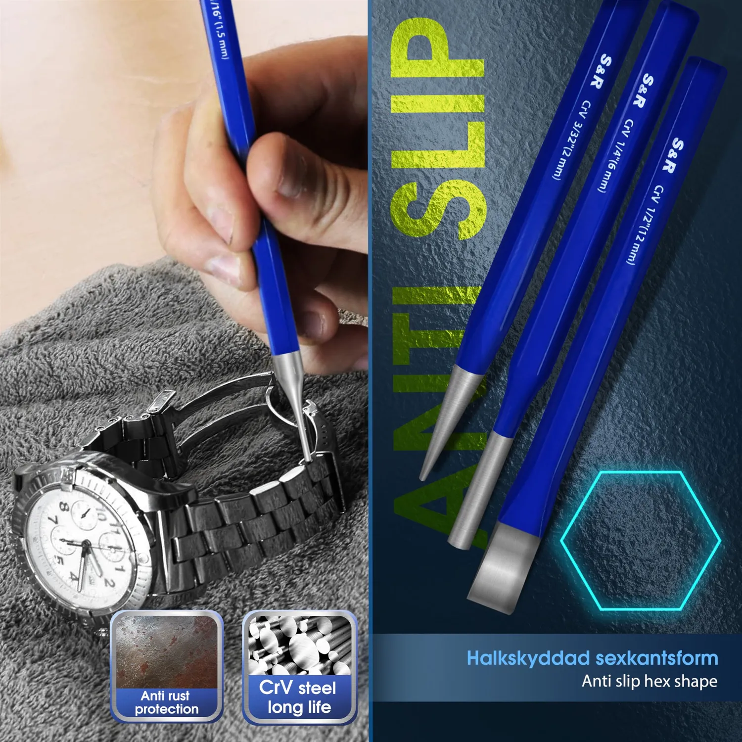S&R Set 12pz scalpelli cacciaspine acciaio CR-V