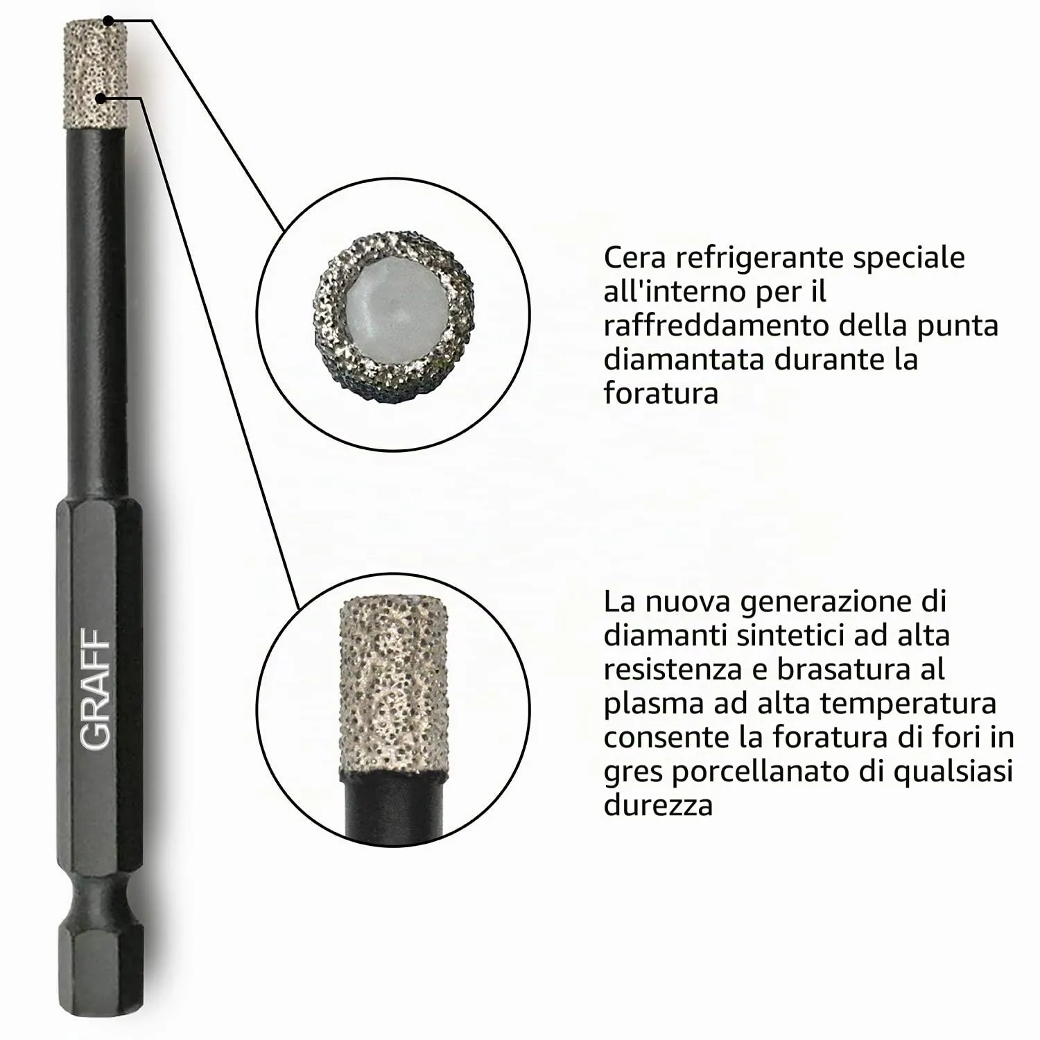Graff punte diamantate gres 6-8-10 mm esagonali 3 pezzi