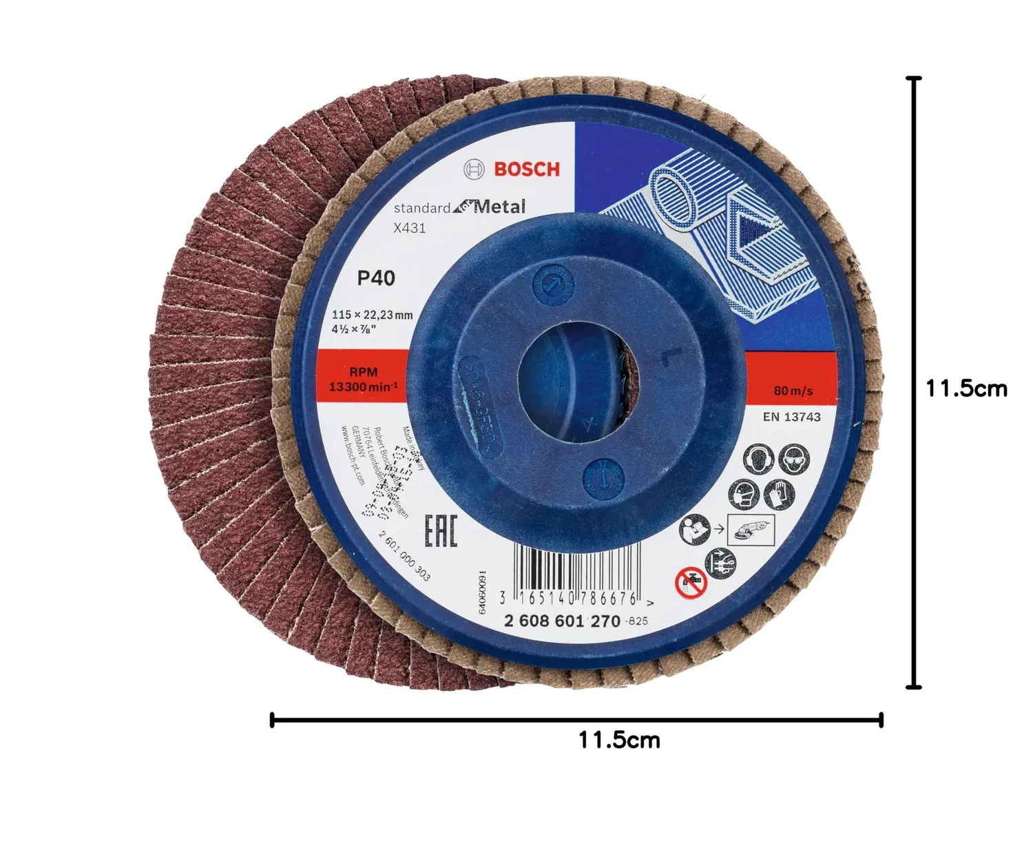 Bosch X431 dischi lamellari 115 mm P40-P80 3 pezzi metallo