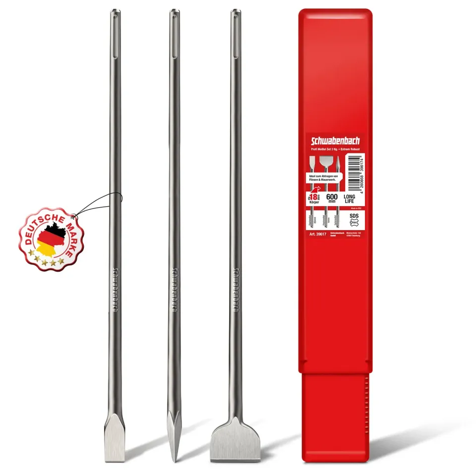 Schwabenbach Set Scalpelli SDS Max 600 mm 3 pezzi acciaio 40Cr