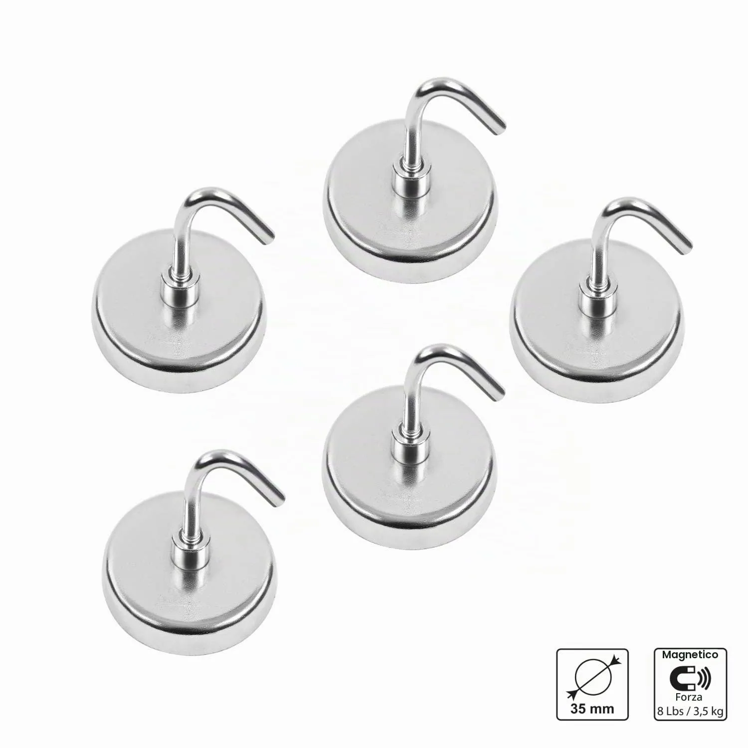 S&R Ganci magnetici 35 mm 5 pz portata 3,5 kg metallo