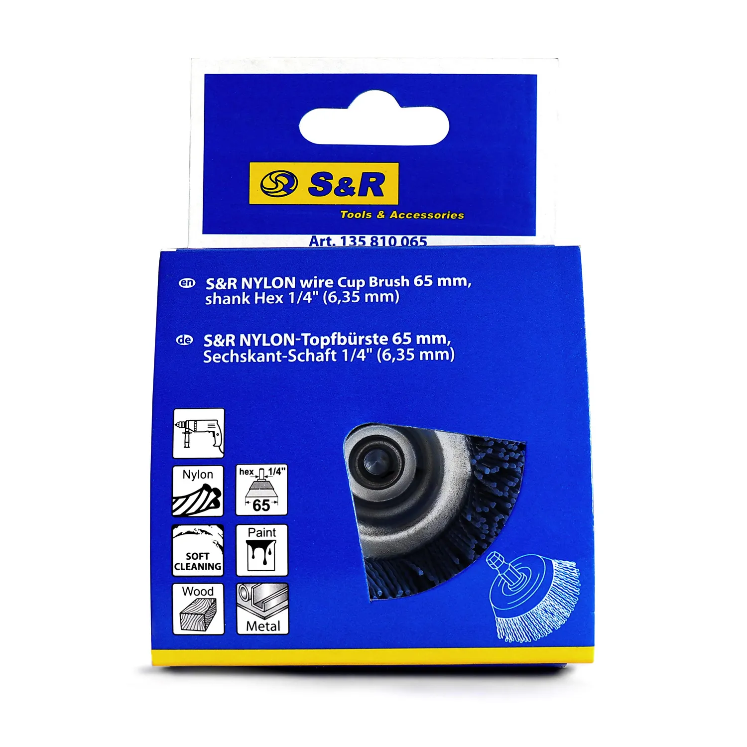 S&R Spazzola a Tazza Nylon Morbida 65 mm per Trapano