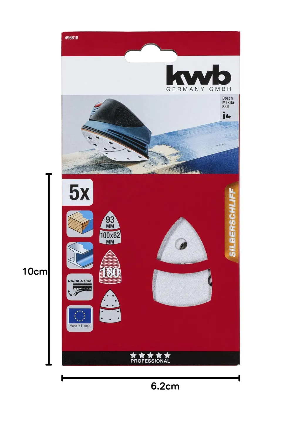 KWB 496818 triangoli abrasivi delta grana 180 5pz