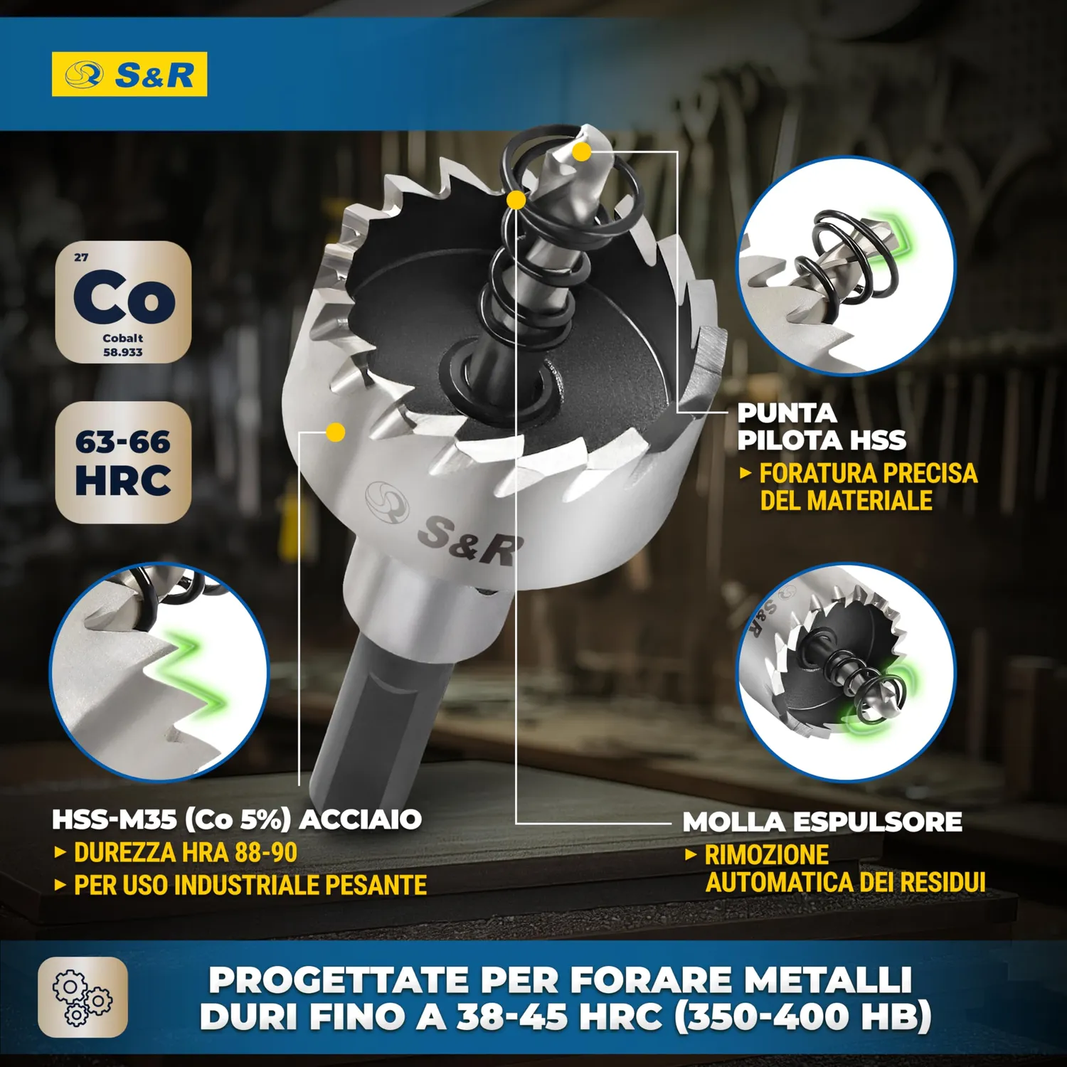 S&R Set 5 Seghe a Tazza HSS 16-30 mm per Metallo