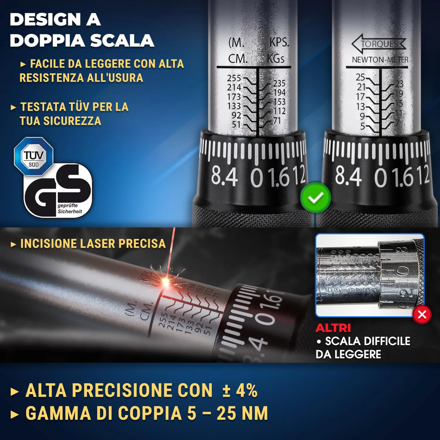 S&R Chiave dinamometrica 1/4 5-25Nm bici 7 inserti
