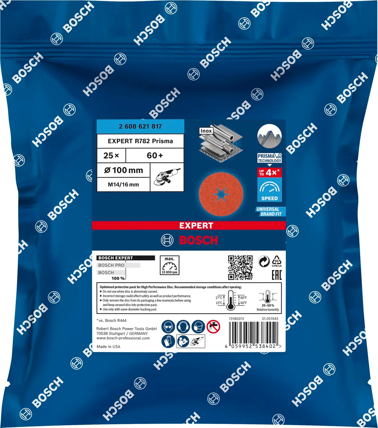 Bosch Expert R782 dischi fibrati 25pz 100 mm grana 60 inox