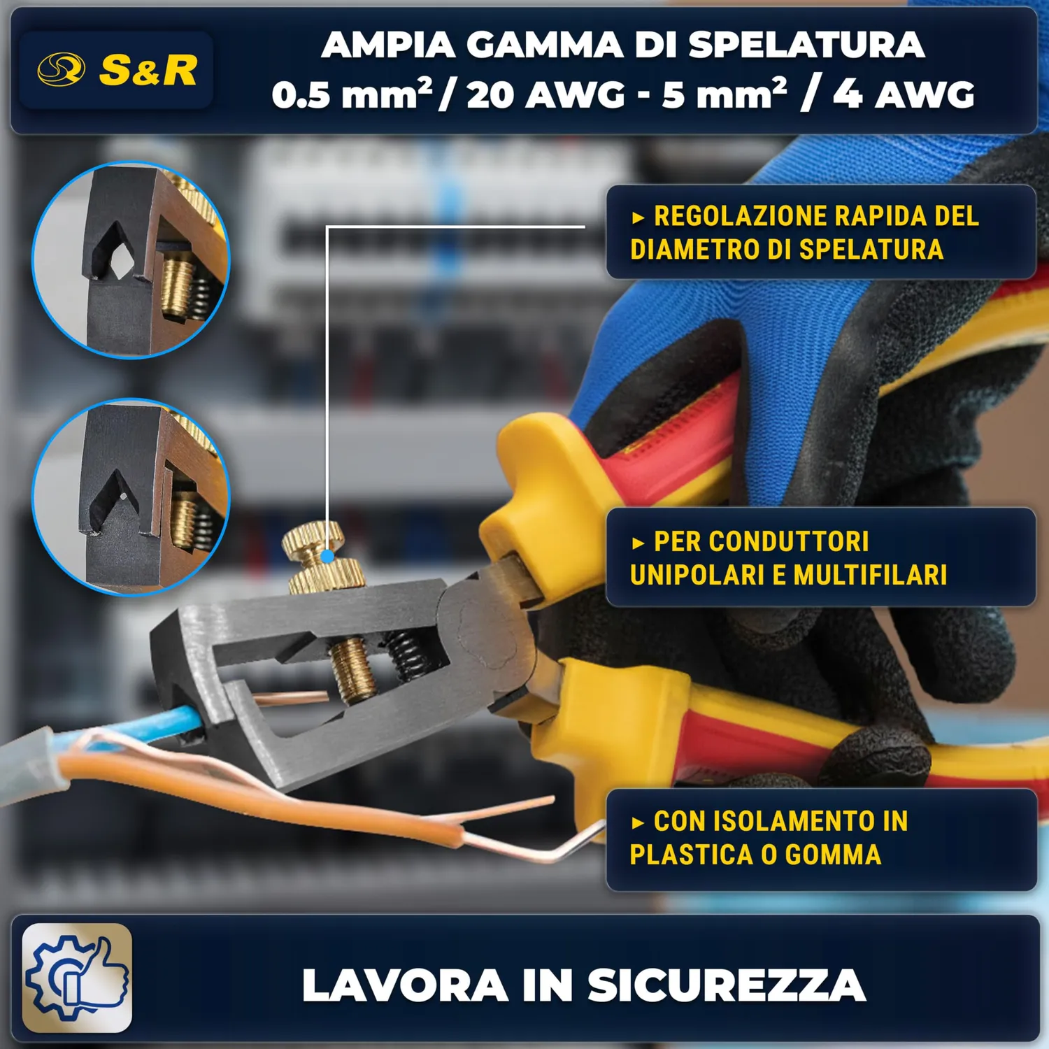 S&R Pinza Spelacavi Elettricista 160 mm 1000V VDE Isolata