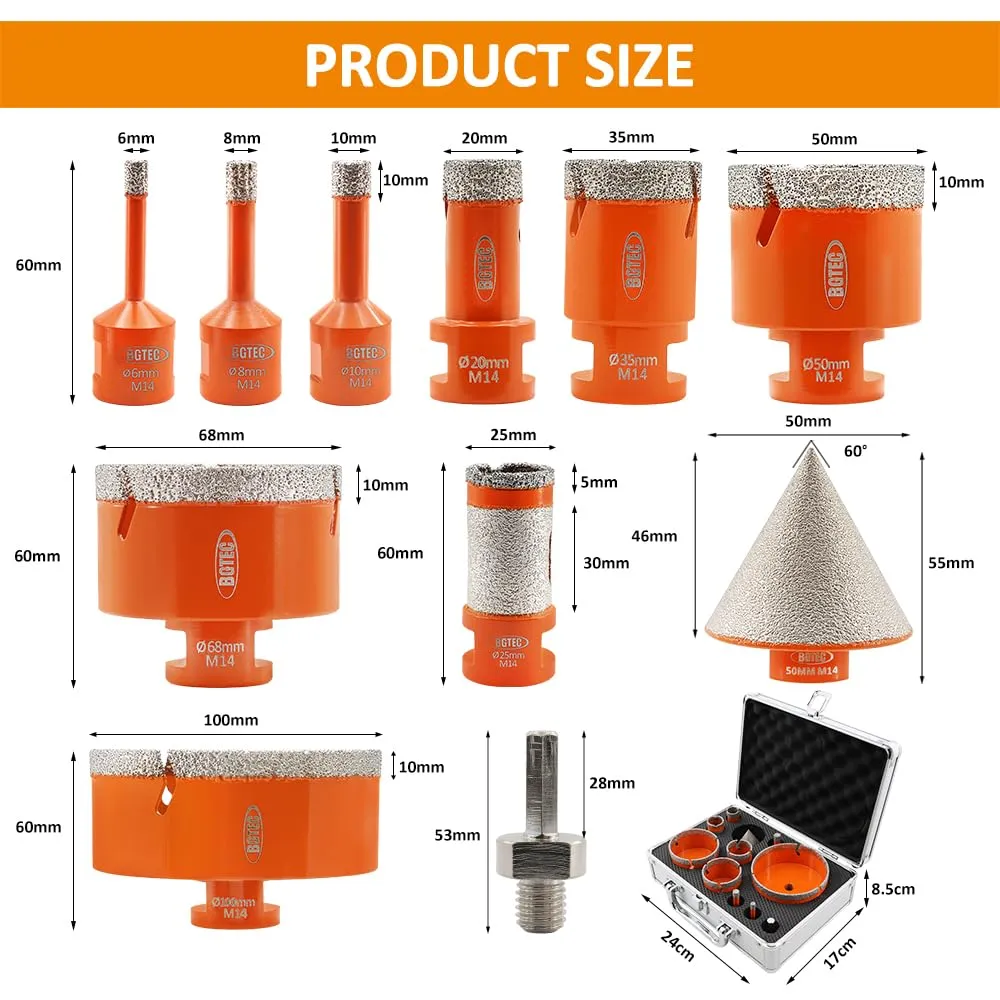 BGTEC Kit 5 set punte diamantate 11 pezzi per gres