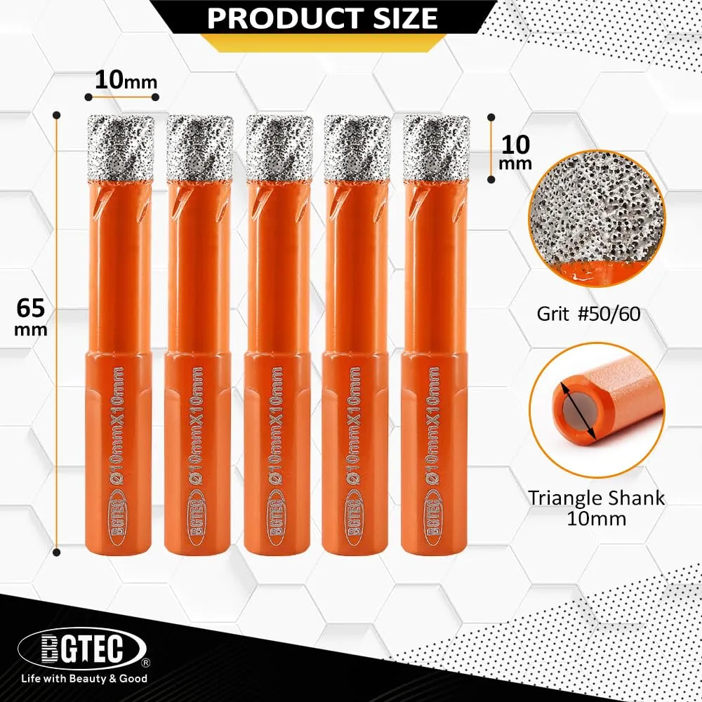 BGTEC punte diamantate 10 mm 5 pezzi gambo triangolare