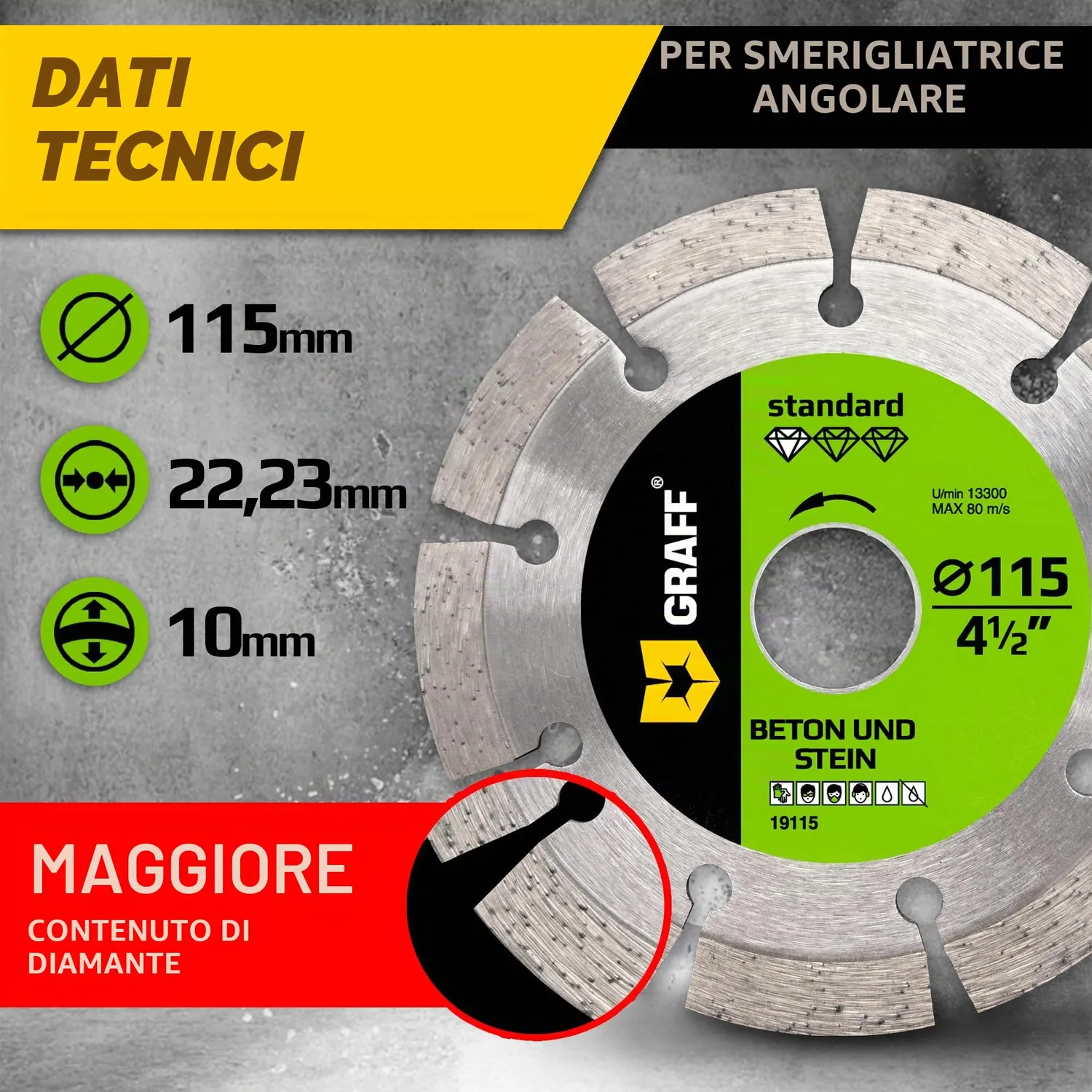 Graff Disco diamantato segmentato 115 mm per cemento pietra