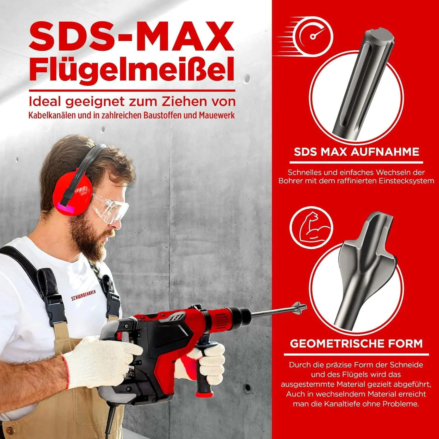 Schwabenbach SDS-Max scalpello a alette 60x400 mm canale