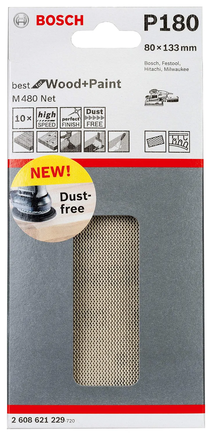 Bosch Expert M480 Fogli Abrasivi a Rete 50 Pezzi Legno Vernice