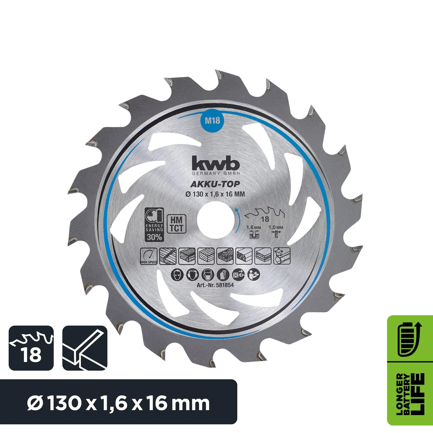 KWB Easy Cut Lama Circolare 130x16 mm 18 Denti per Legno