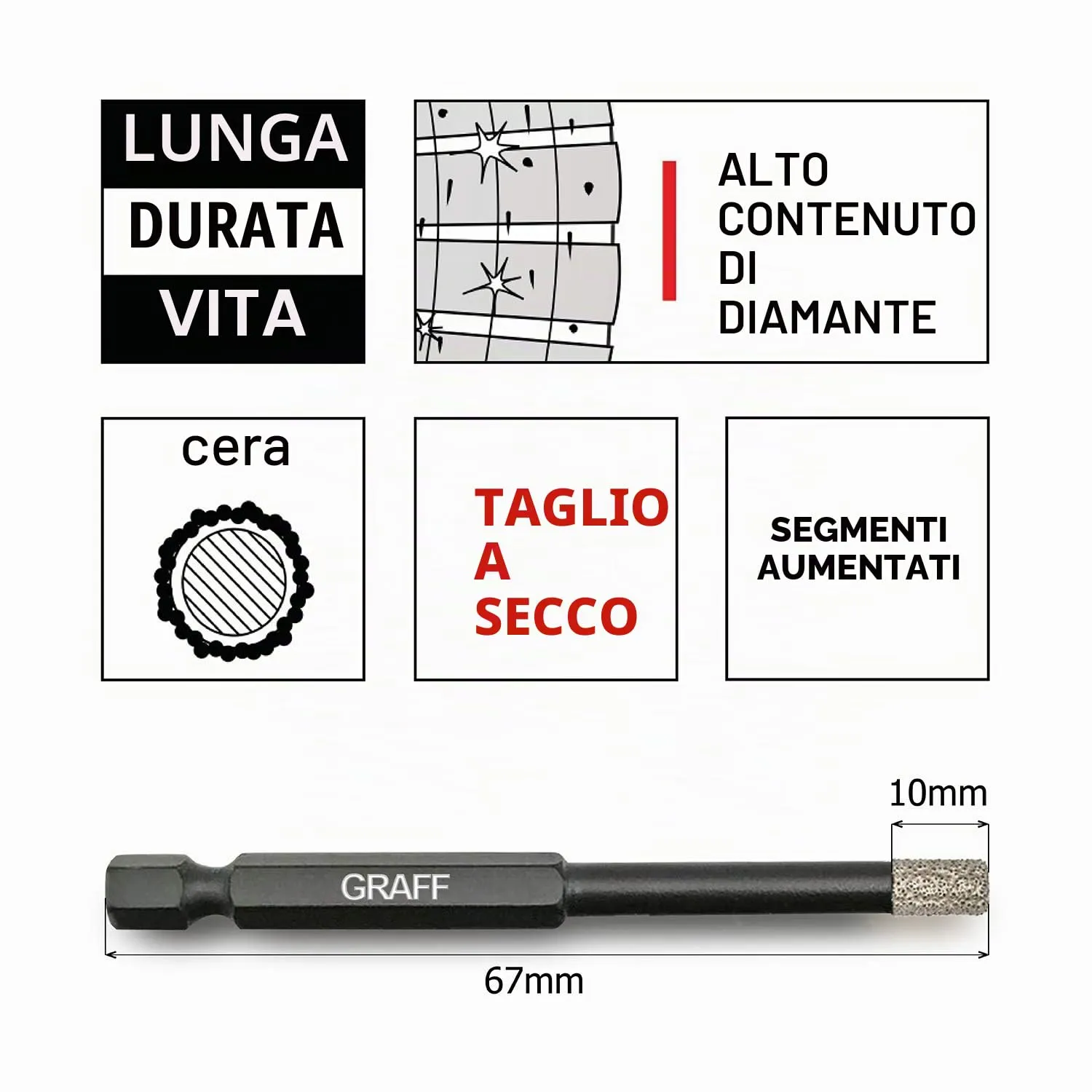 Graff punte diamantate gres 6-8-10 mm esagonali 3 pezzi
