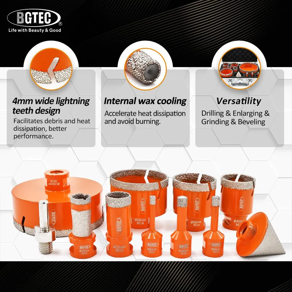 BGTEC Kit 5 set punte diamantate 11 pezzi per gres