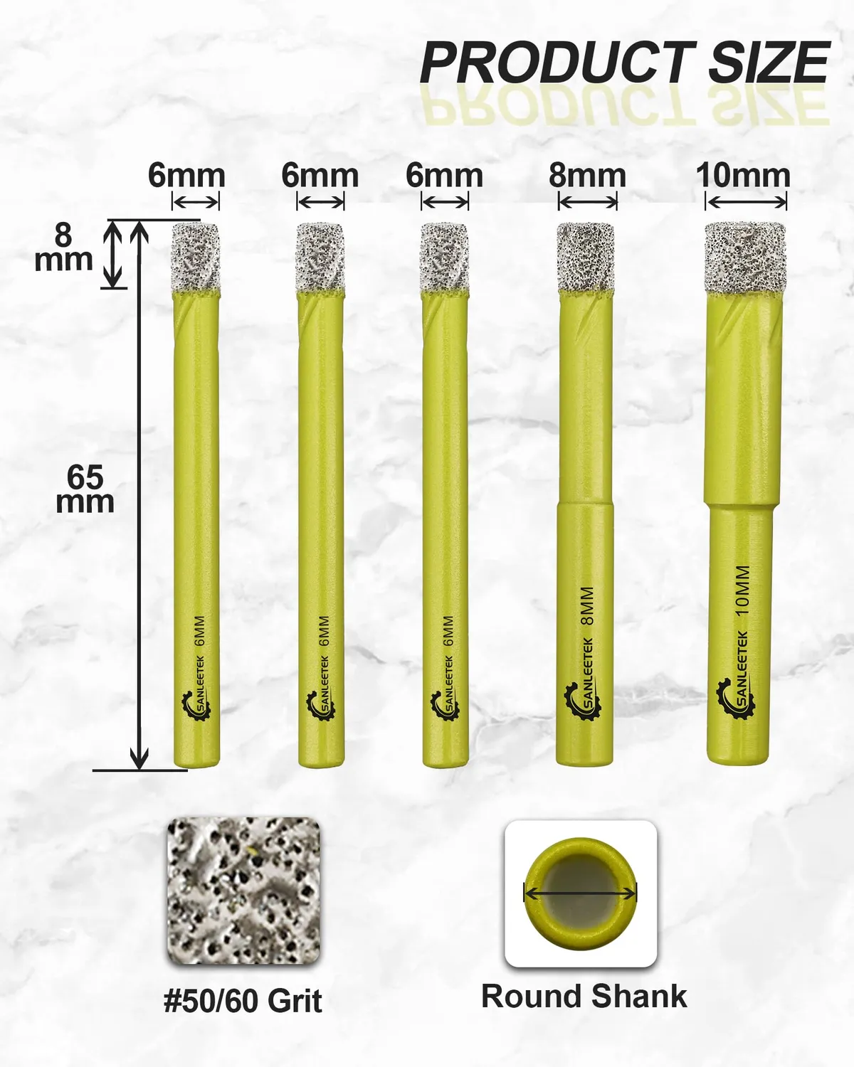 SANLEETEK punte diamantate 6/6/6/8/10 mm 5 pezzi gres