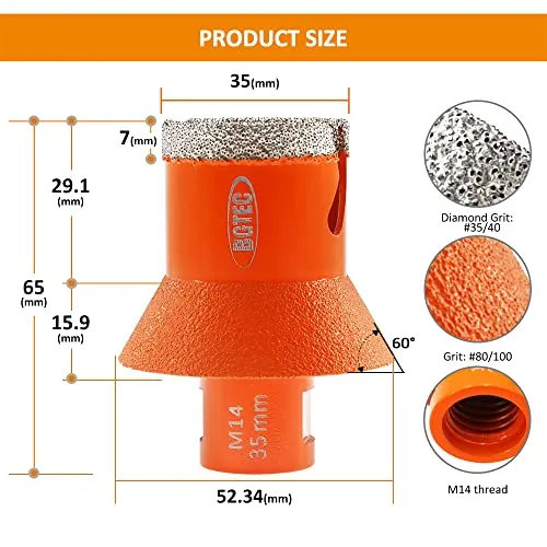BGTEC punta diamantata M14 35 mm svasatore gres granito