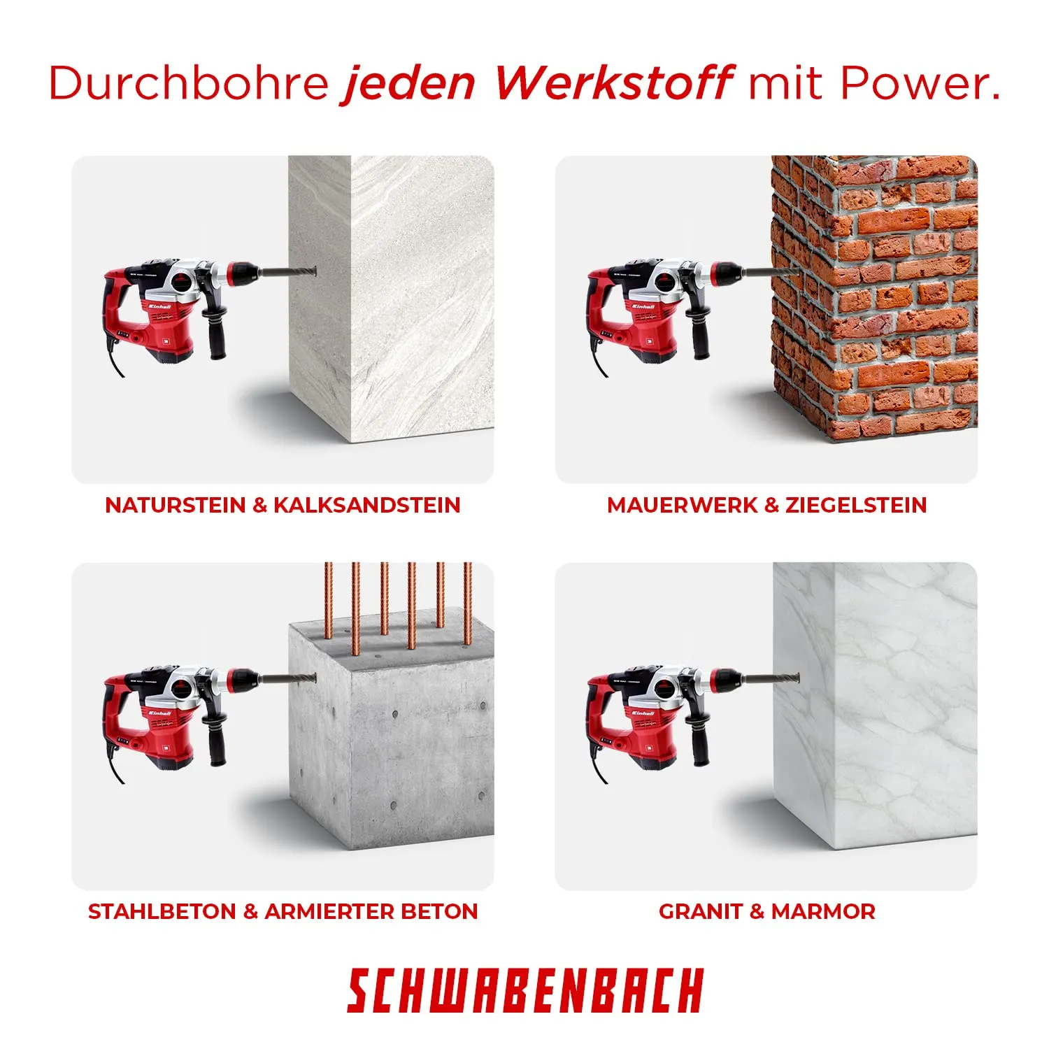 Schwabenbach Punta per Calcestruzzo SDS Plus 12x460 mm 4 taglienti