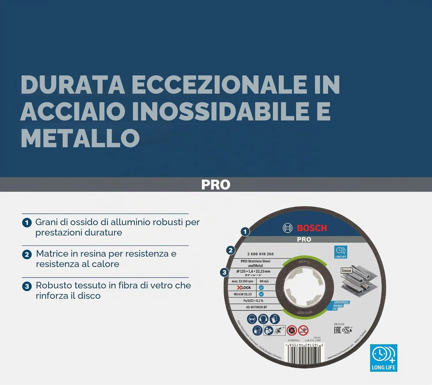Bosch Expert PRO Stainless disco taglio 125 mm inox 10 pz