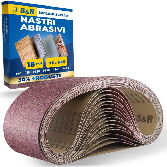 S&R Nastri abrasivi 75x533 mm set 18 pezzi grana assortita