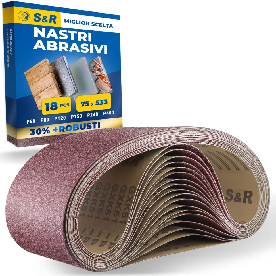 S&R Nastri abrasivi 75x533 mm set 18 pezzi grana assortita