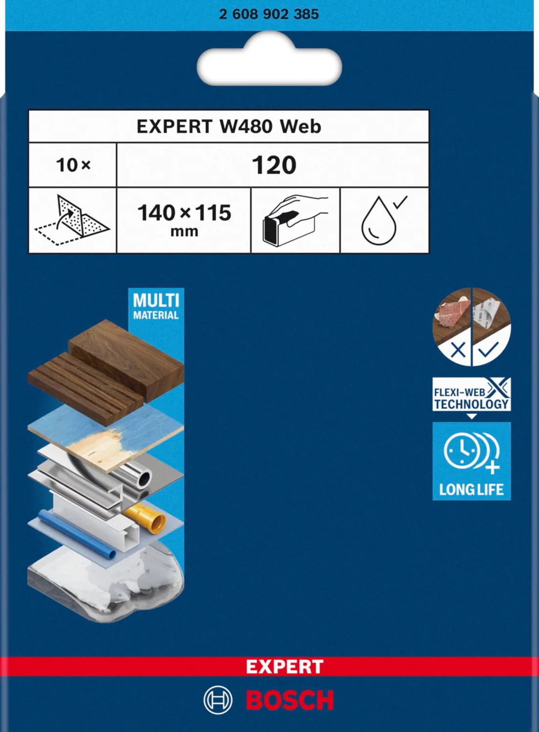 Bosch Expert W480 Web fogli abrasivi 9 pz grane assortite