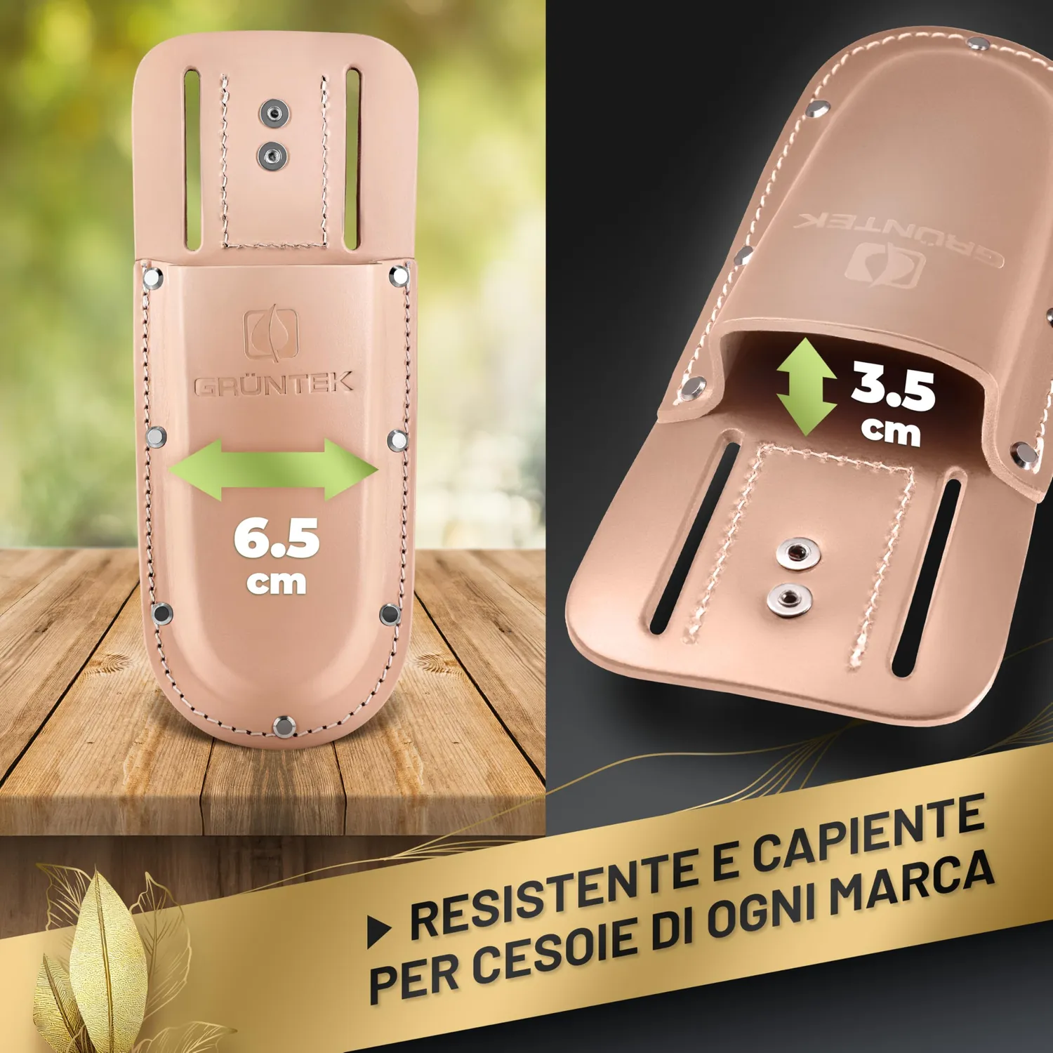 Grüntek fondina pelle marrone chiaro per forbici potatura