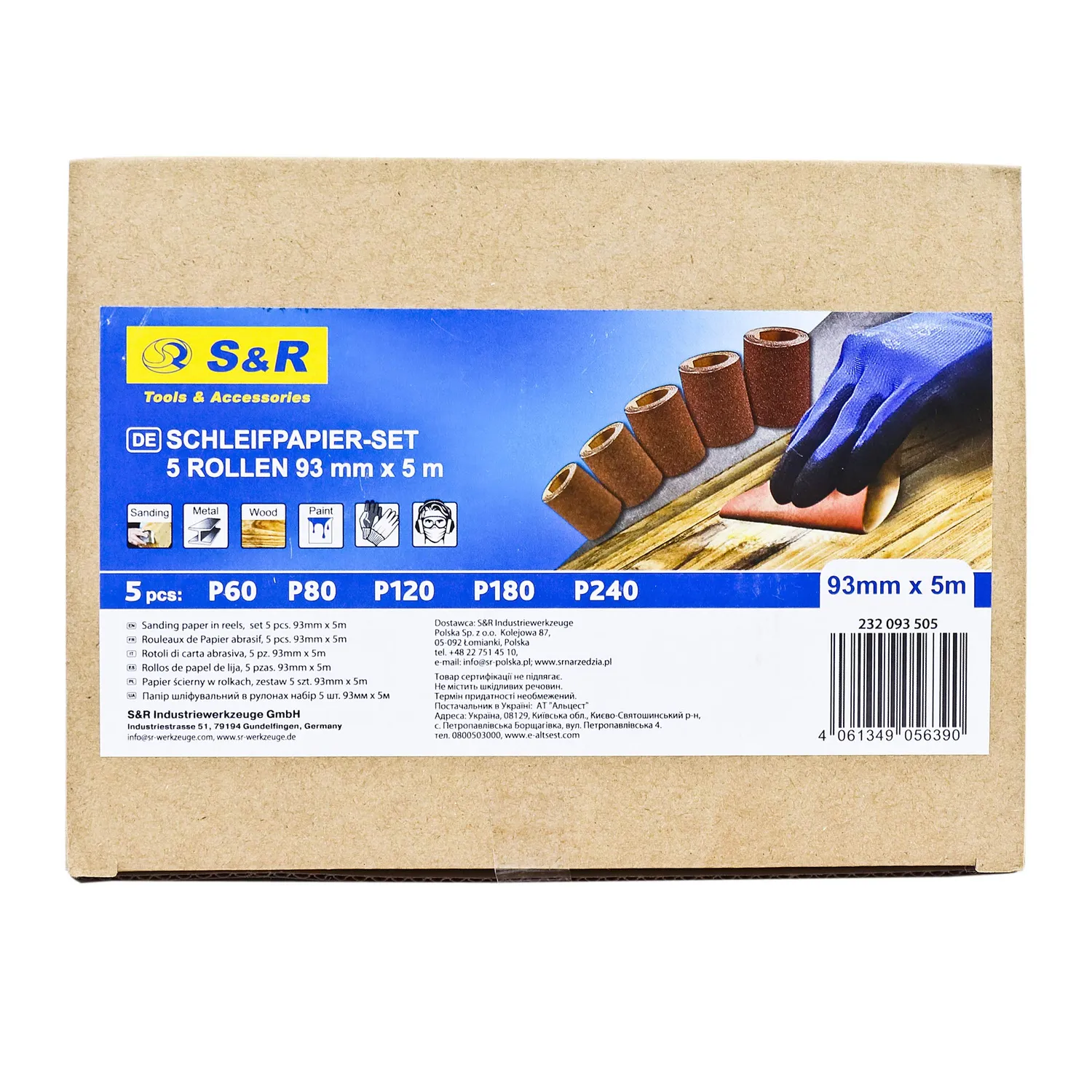 S&R Set 5 rotoli carta vetrata 93mm grana 60-240