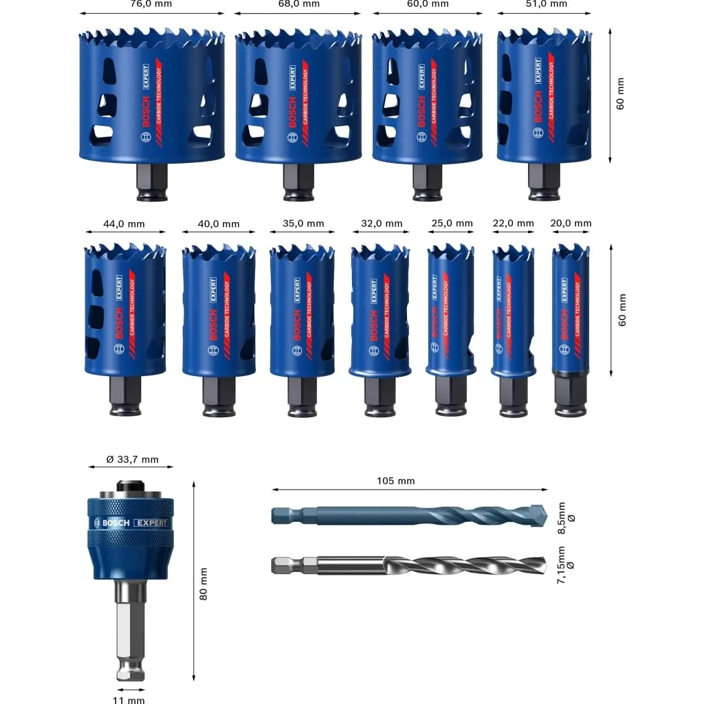 Bosch Expert Tough Material set seghe a tazza 14 pz 20-76 mm