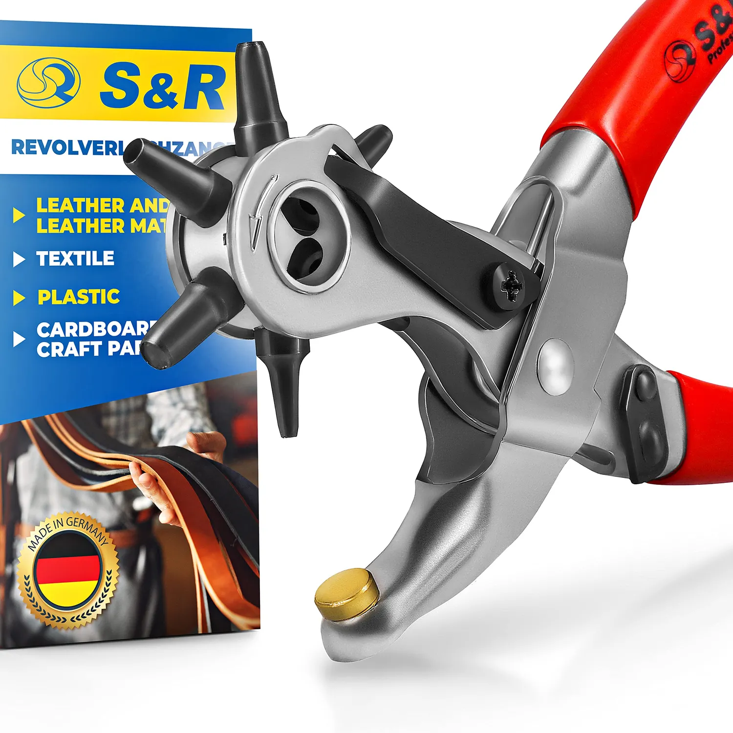 S&R pinza fustellatrice bucacinture pelle azzurra 6 misure