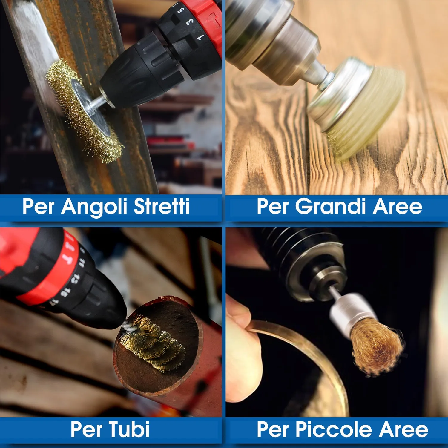 S&R set 7 spazzole metalliche 6 mm per trapano ottonate