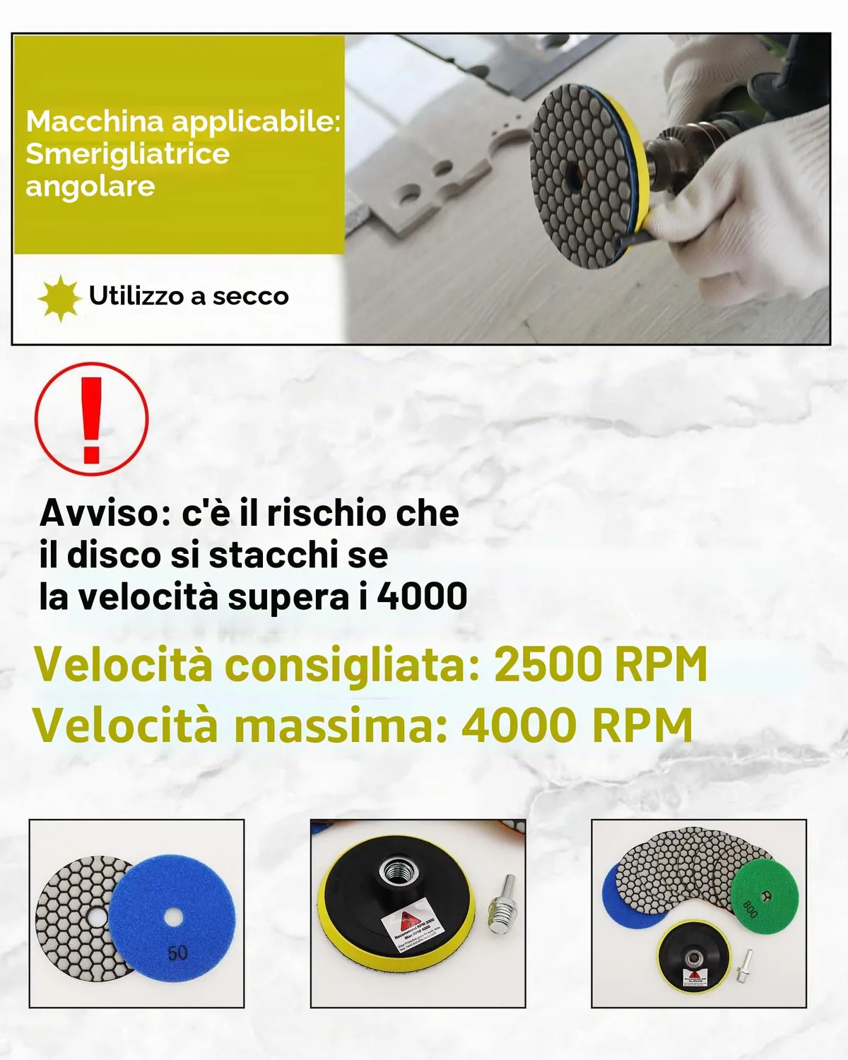 Sanleetek tamponi lucidatura diamantati 100 mm grana 50 8 pezzi