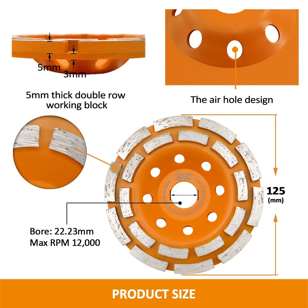 BGTEC mola diamantata 125 mm doppia tazza cemento pietra